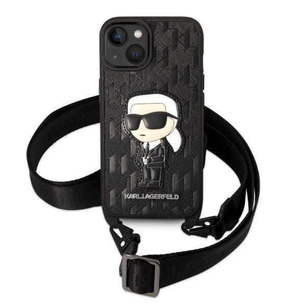 Case for Apple iPhone 14, Karl Lagerfeld, Monogram Ikonik Karl, Black