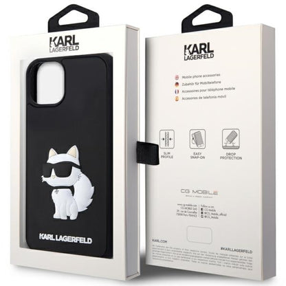 Custodia per Apple iPhone 14 Plus, Karl Lagerfeld, 3D Rubber Choupette, Nera