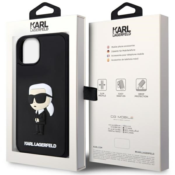 Custodia per Apple iPhone 14 Plus, Karl Lagerfeld, 3D Rubber Ikonik Karl, Nera