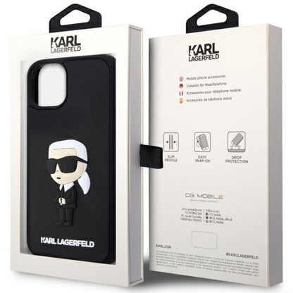 Custodia per Apple iPhone 14 Plus, Karl Lagerfeld, 3D Rubber Ikonik Karl, Nera