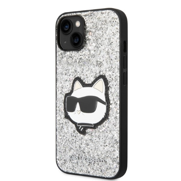 Custodia per Apple iPhone 14 Plus, Karl Lagerfeld, Glitter Choupette Patch, Argento