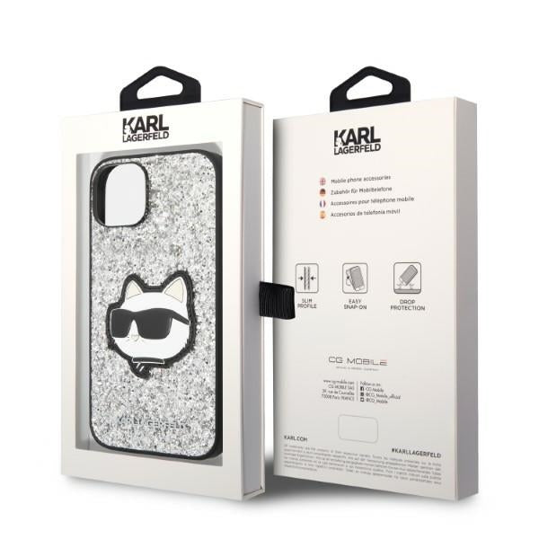 Custodia per Apple iPhone 14 Plus, Karl Lagerfeld, Glitter Choupette Patch, Argento