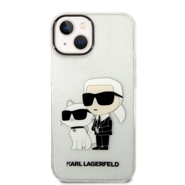 Custodia per Apple iPhone 14 Plus, Karl Lagerfeld, Glitter Karl & Choupette, Trasparente