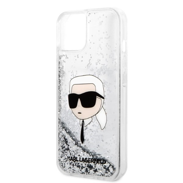 Custodia per Apple iPhone 14 Plus, Karl Lagerfeld, Glitter Karl's Head, Argento