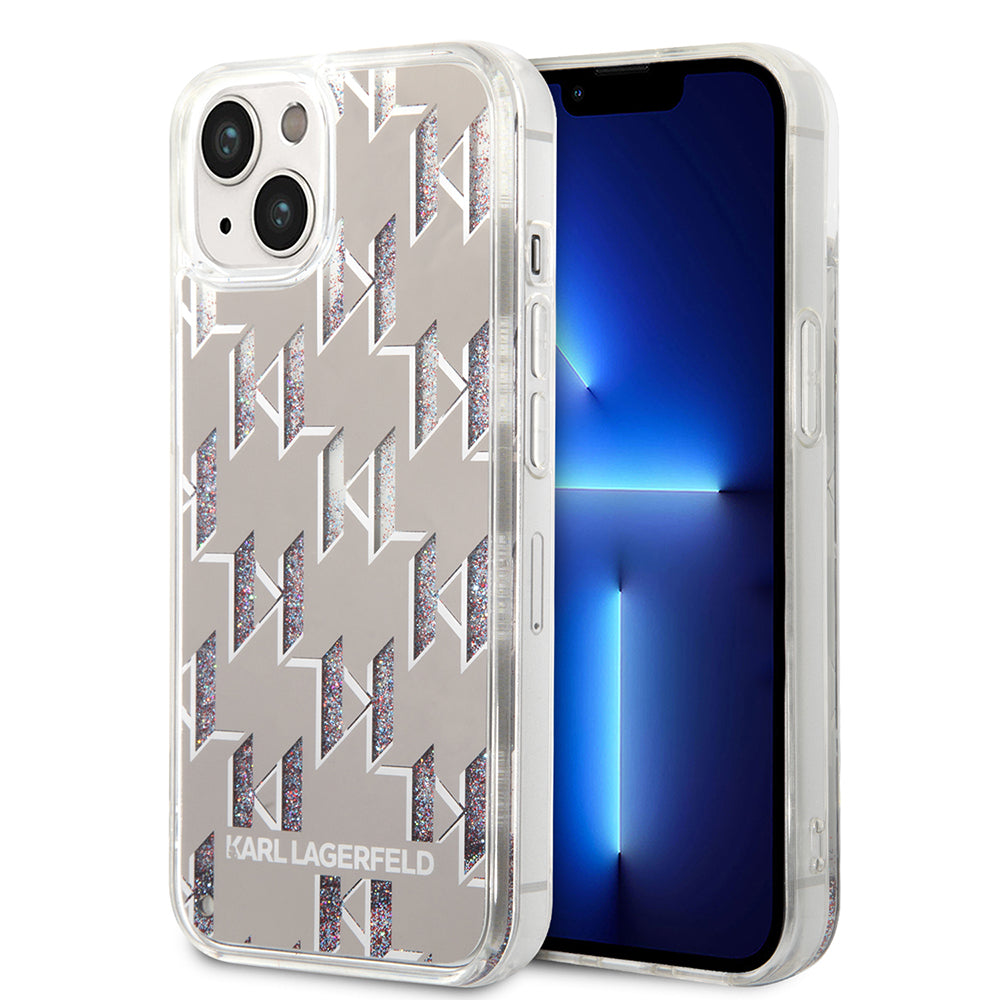 Custodia per Apple iPhone 14 Plus, Karl Lagerfeld, Liquid Glitter Monogram, Argento