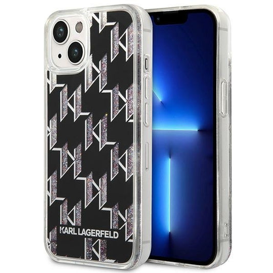 Custodia per Apple iPhone 14 Plus, Karl Lagerfeld, Liquid Glitter Monogram, Nera