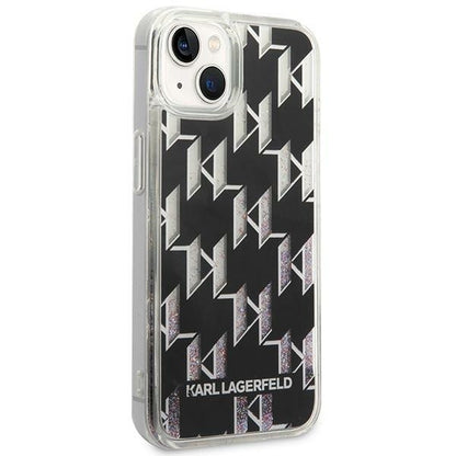 Custodia per Apple iPhone 14 Plus, Karl Lagerfeld, Liquid Glitter Monogram, Nera
