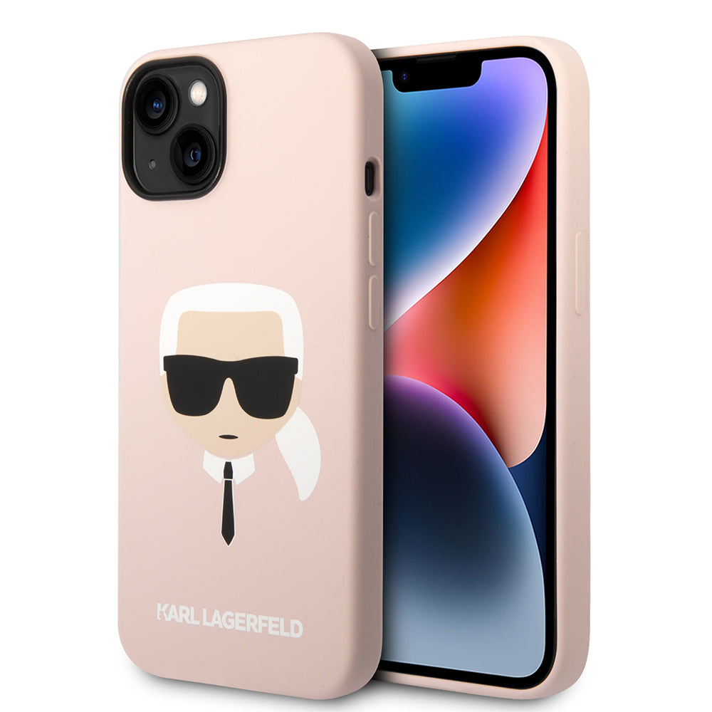 Custodia per Apple iPhone 14 Plus, Karl Lagerfeld, Silicone Karl's Head, Rosa