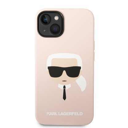 Custodia per Apple iPhone 14 Plus, Karl Lagerfeld, Silicone Karl's Head, Rosa
