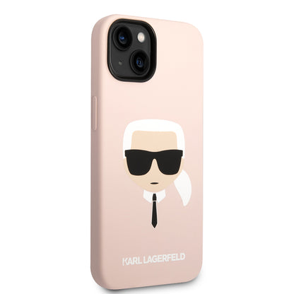 Custodia per Apple iPhone 14 Plus, Karl Lagerfeld, Silicone Karl's Head, Rosa