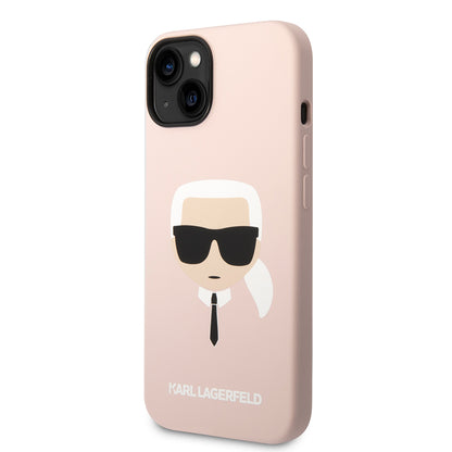 Custodia per Apple iPhone 14 Plus, Karl Lagerfeld, Silicone Karl's Head, Rosa