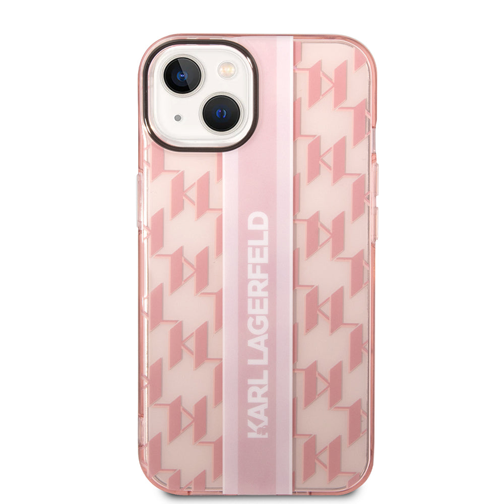 Custodia per Apple iPhone 14 Plus, Karl Lagerfeld, Monogram Stripe, Rosa