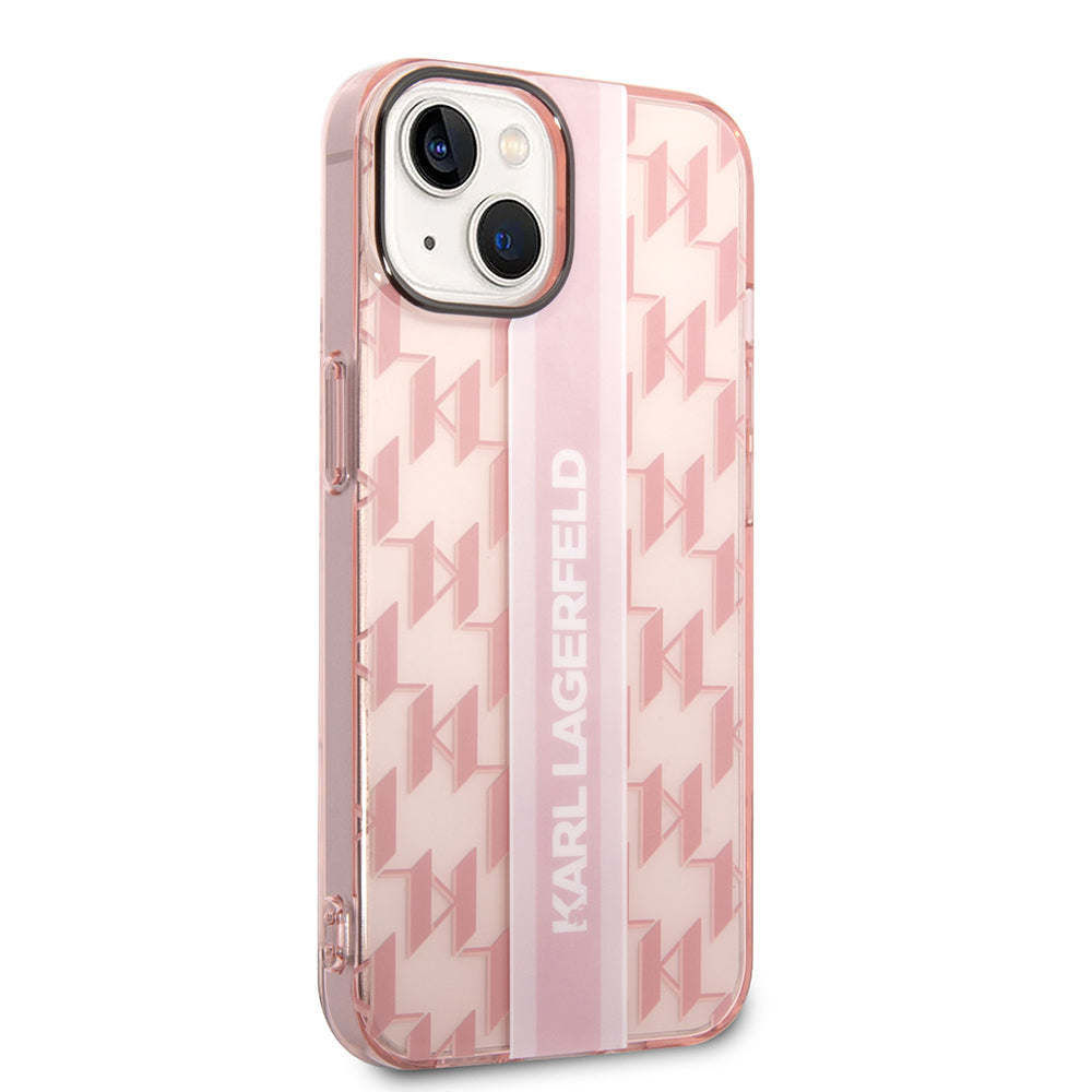 Custodia per Apple iPhone 14 Plus, Karl Lagerfeld, Monogram Stripe, Rosa