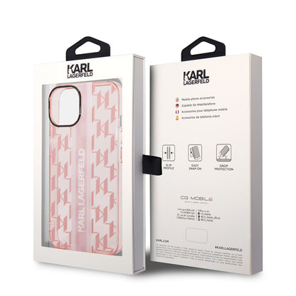 Custodia per Apple iPhone 14 Plus, Karl Lagerfeld, Monogram Stripe, Rosa