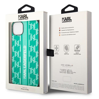 Custodia per Apple iPhone 14 Plus, Karl Lagerfeld, Monogram Stripe, Verde