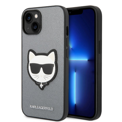Custodia per Apple iPhone 14 Plus, Karl Lagerfeld, Saffiano Choupette's Head, Argento