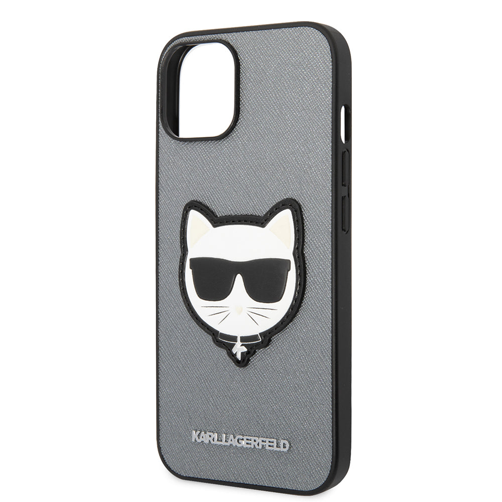 Custodia per Apple iPhone 14 Plus, Karl Lagerfeld, Saffiano Choupette's Head, Argento
