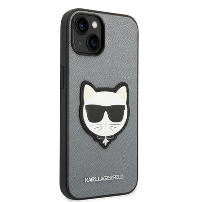 Custodia per Apple iPhone 14 Plus, Karl Lagerfeld, Saffiano Choupette's Head, Argento