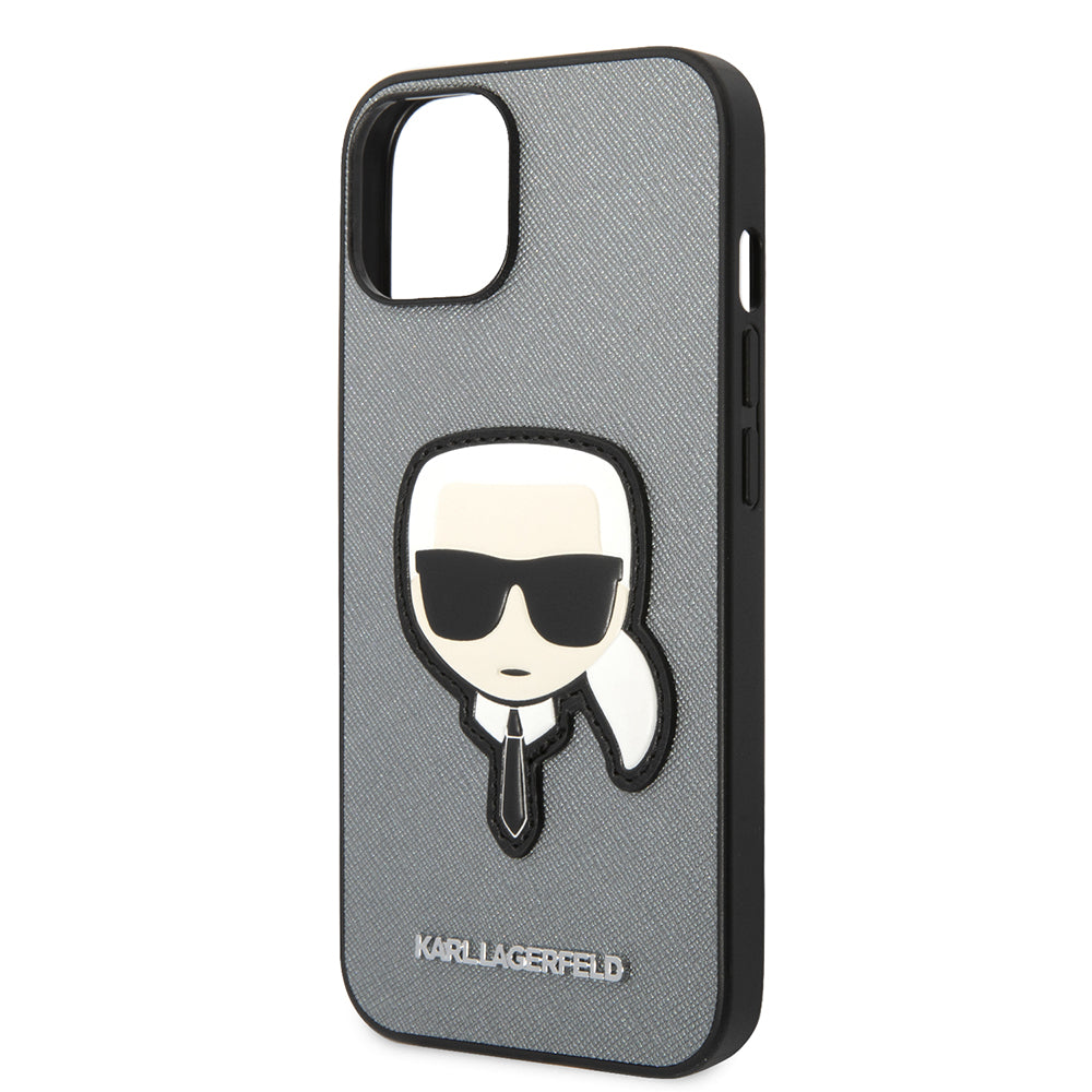 Custodia per Apple iPhone 14 Plus, Karl Lagerfeld, Saffiano Karl's Head, Argento