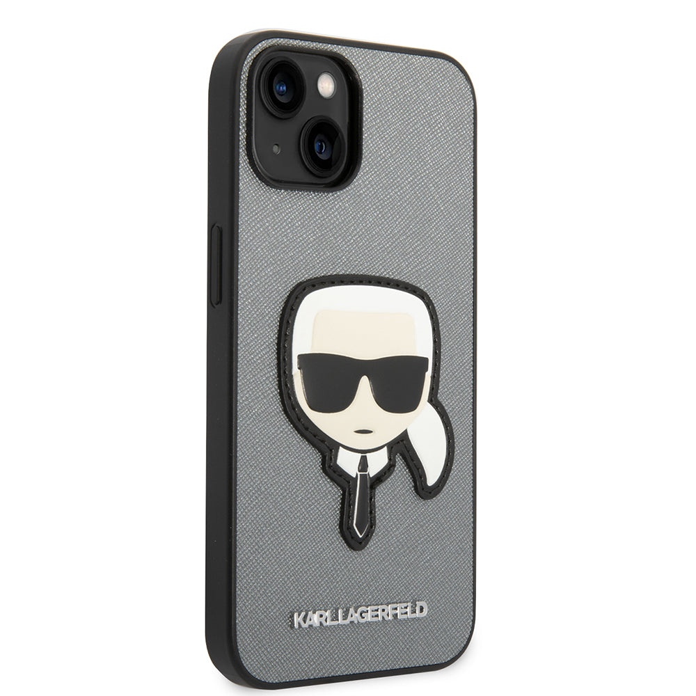 Custodia per Apple iPhone 14 Plus, Karl Lagerfeld, Saffiano Karl's Head, Argento