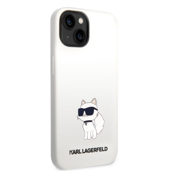 Custodia per Apple iPhone 14 Plus, Karl Lagerfeld, Silicone Choupette, Bianca