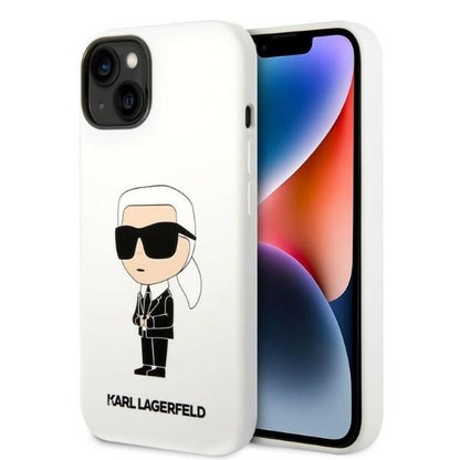 Custodia per Apple iPhone 14 Plus, Karl Lagerfeld, Silicone Ikonik Karl, Bianca