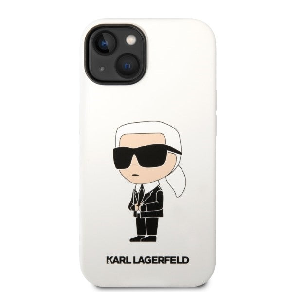 Custodia per Apple iPhone 14 Plus, Karl Lagerfeld, Silicone Ikonik Karl, Bianca