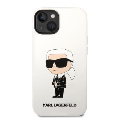 Custodia per Apple iPhone 14 Plus, Karl Lagerfeld, Silicone Ikonik Karl, Bianca