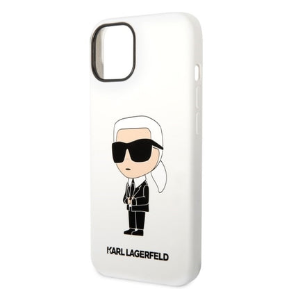 Custodia per Apple iPhone 14 Plus, Karl Lagerfeld, Silicone Ikonik Karl, Bianca