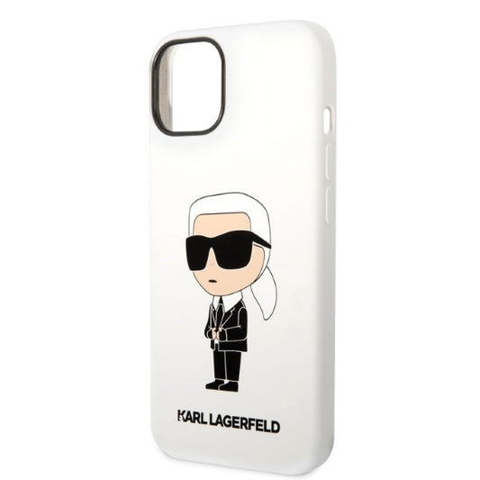 Custodia per Apple iPhone 14 Plus, Karl Lagerfeld, Silicone Ikonik Karl, Bianca