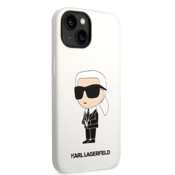 Custodia per Apple iPhone 14 Plus, Karl Lagerfeld, Silicone Ikonik Karl, Bianca