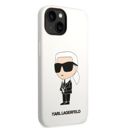 Custodia per Apple iPhone 14 Plus, Karl Lagerfeld, Silicone Ikonik Karl, Bianca
