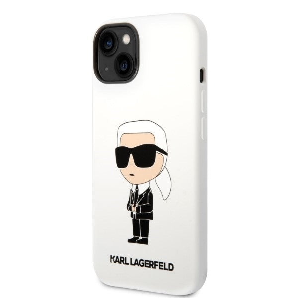 Custodia per Apple iPhone 14 Plus, Karl Lagerfeld, Silicone Ikonik Karl, Bianca