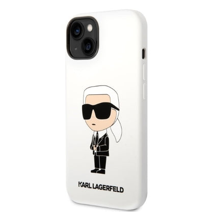 Custodia per Apple iPhone 14 Plus, Karl Lagerfeld, Silicone Ikonik Karl, Bianca