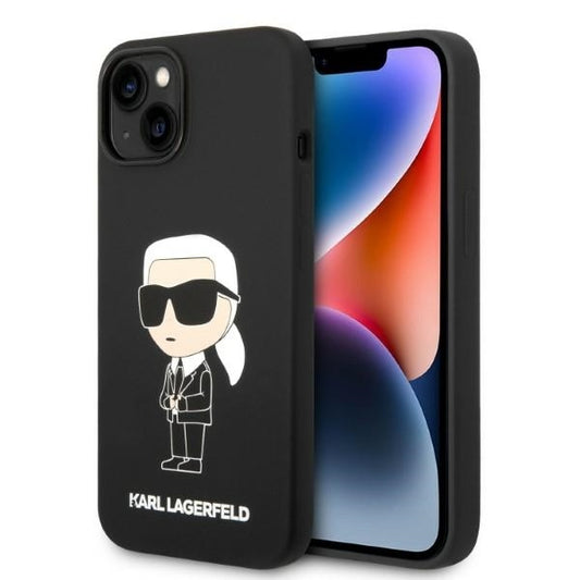 Custodia per Apple iPhone 14 Plus, Karl Lagerfeld, Silicone Ikonik Karl, Nera