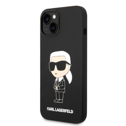 Custodia per Apple iPhone 14 Plus, Karl Lagerfeld, Silicone Ikonik Karl, Nera