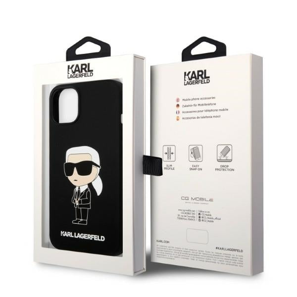 Custodia per Apple iPhone 14 Plus, Karl Lagerfeld, Silicone Ikonik Karl, Nera