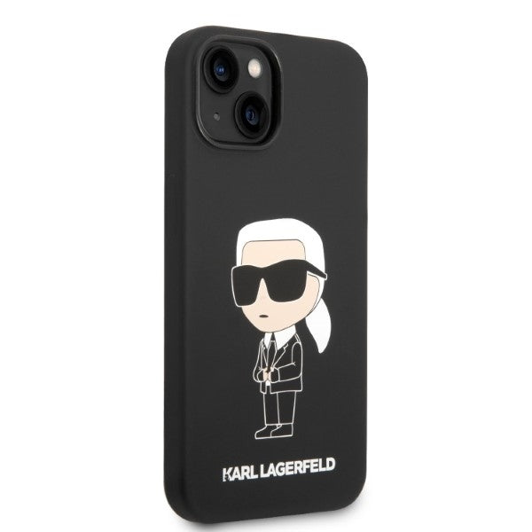 Custodia per Apple iPhone 14 Plus, Karl Lagerfeld, Silicone Ikonik Karl, Nera