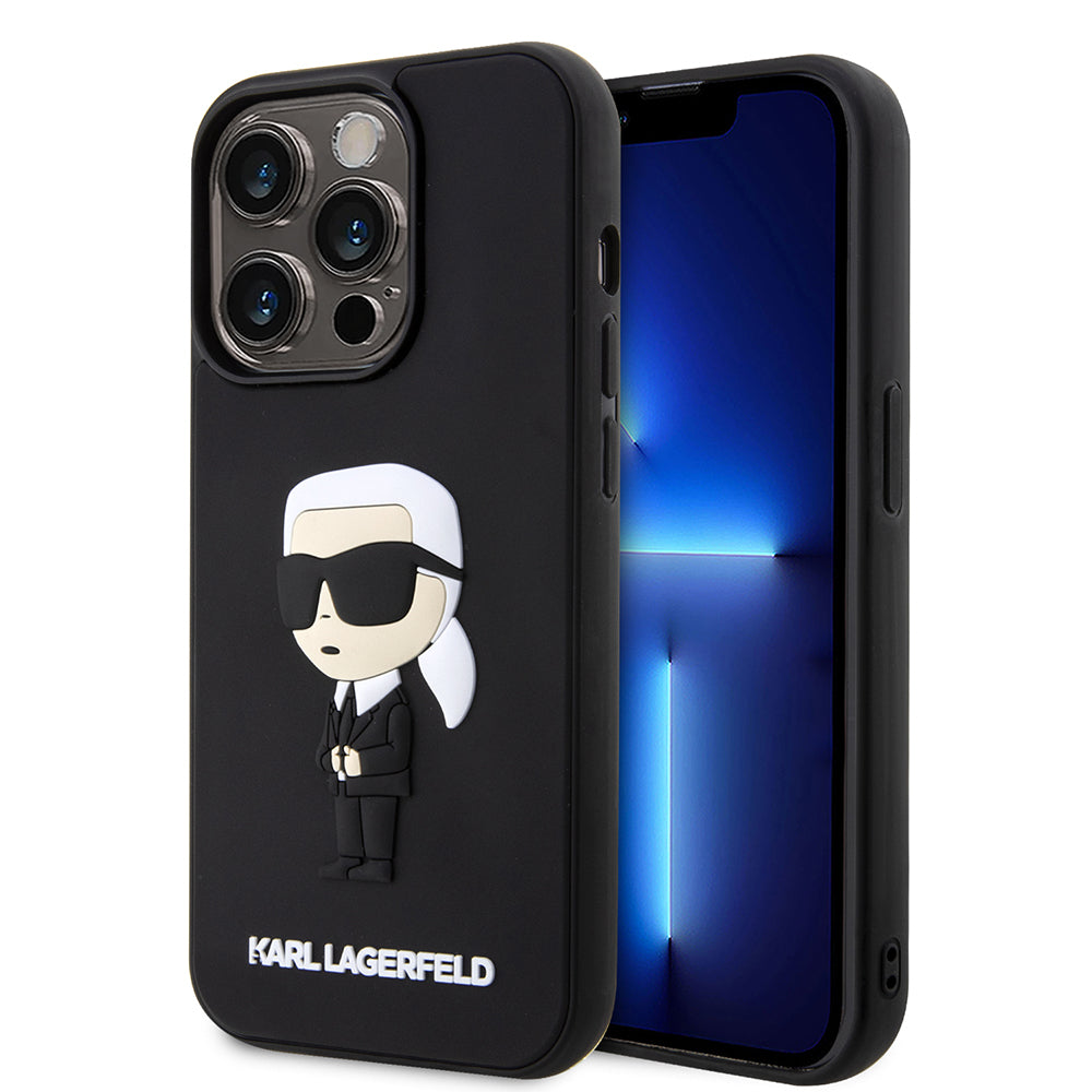 Custodia per Apple iPhone 14 Pro, Karl Lagerfeld, 3D Rubber Ikonik Karl, Nera