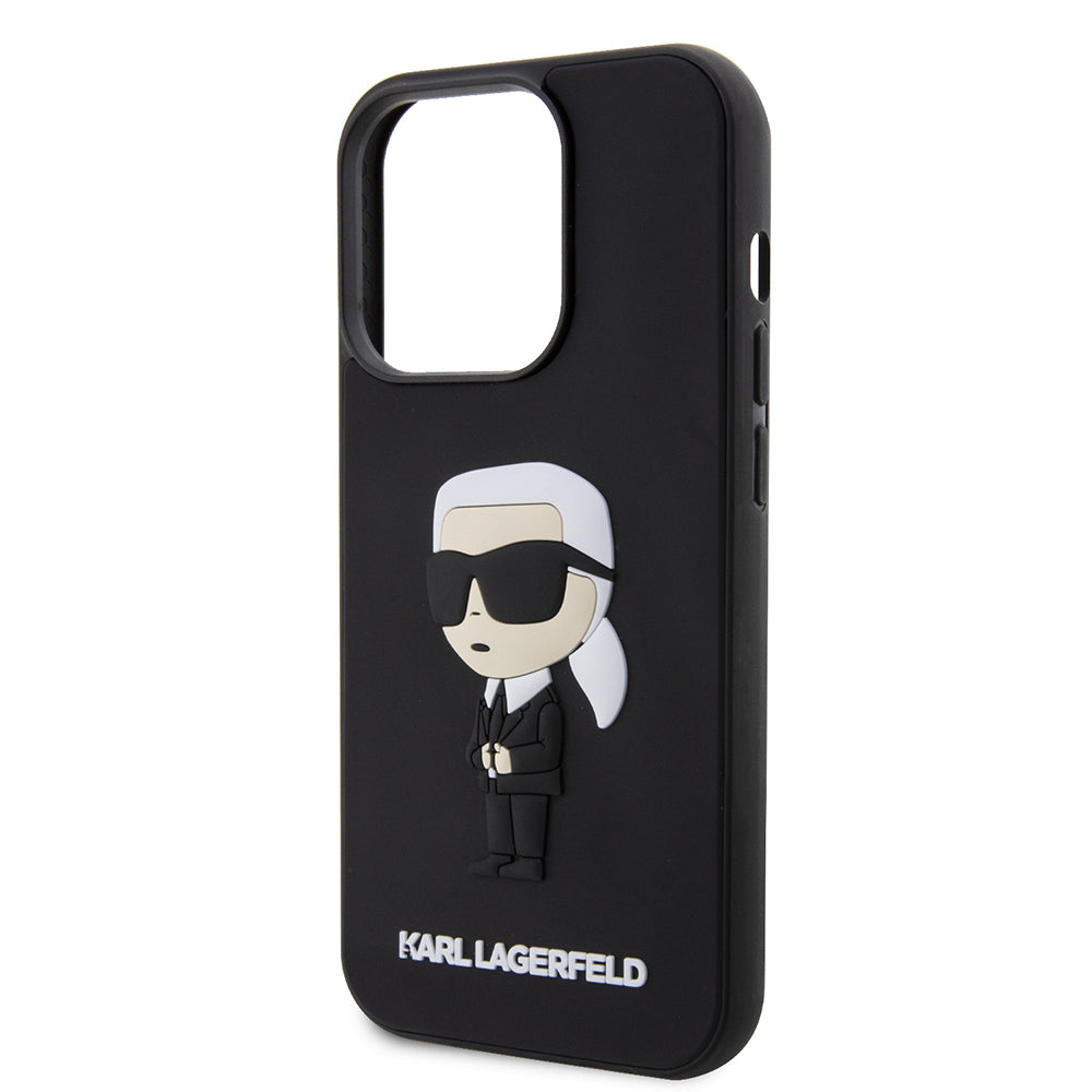 Custodia per Apple iPhone 14 Pro, Karl Lagerfeld, 3D Rubber Ikonik Karl, Nera