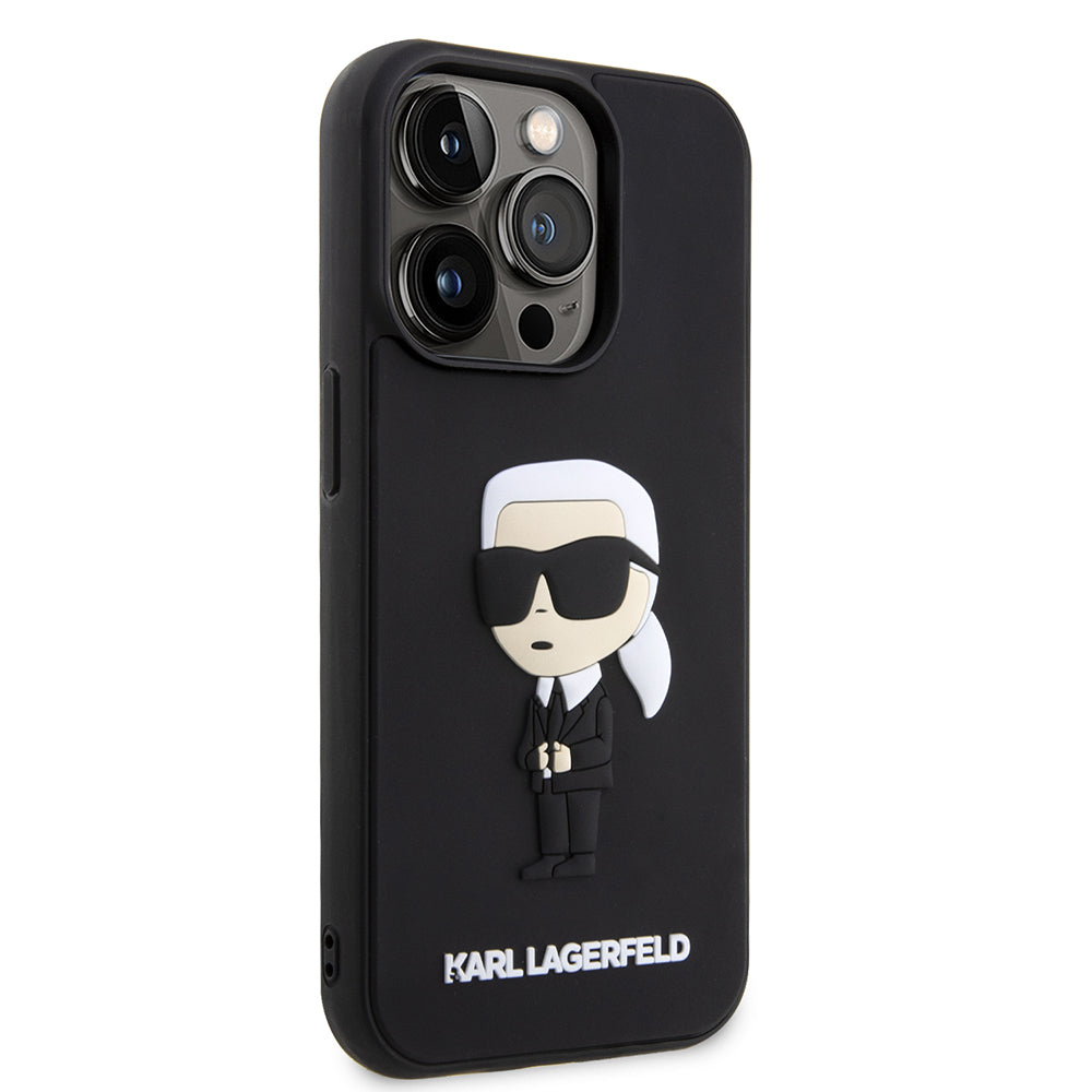 Custodia per Apple iPhone 14 Pro, Karl Lagerfeld, 3D Rubber Ikonik Karl, Nera