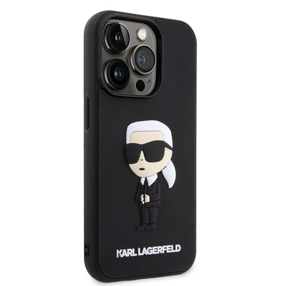 Custodia per Apple iPhone 14 Pro, Karl Lagerfeld, 3D Rubber Ikonik Karl, Nera