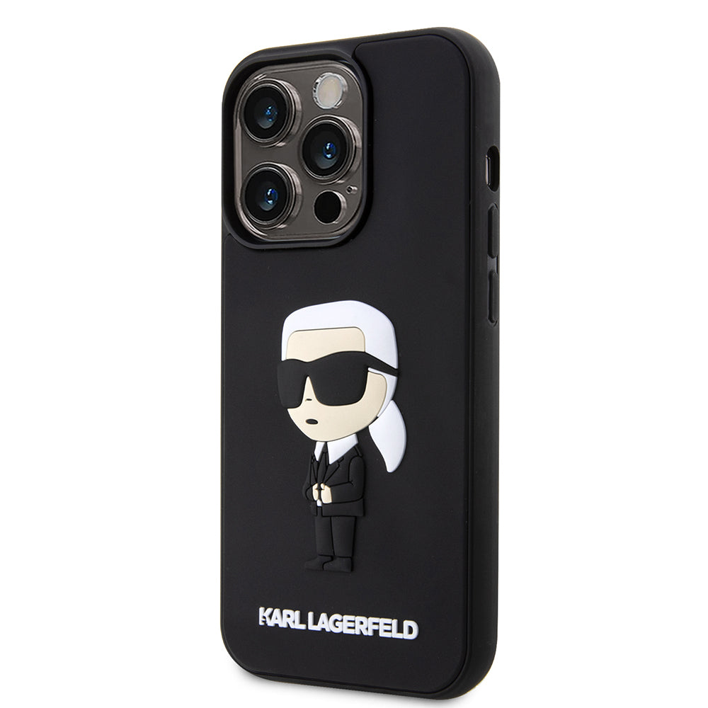 Custodia per Apple iPhone 14 Pro, Karl Lagerfeld, 3D Rubber Ikonik Karl, Nera