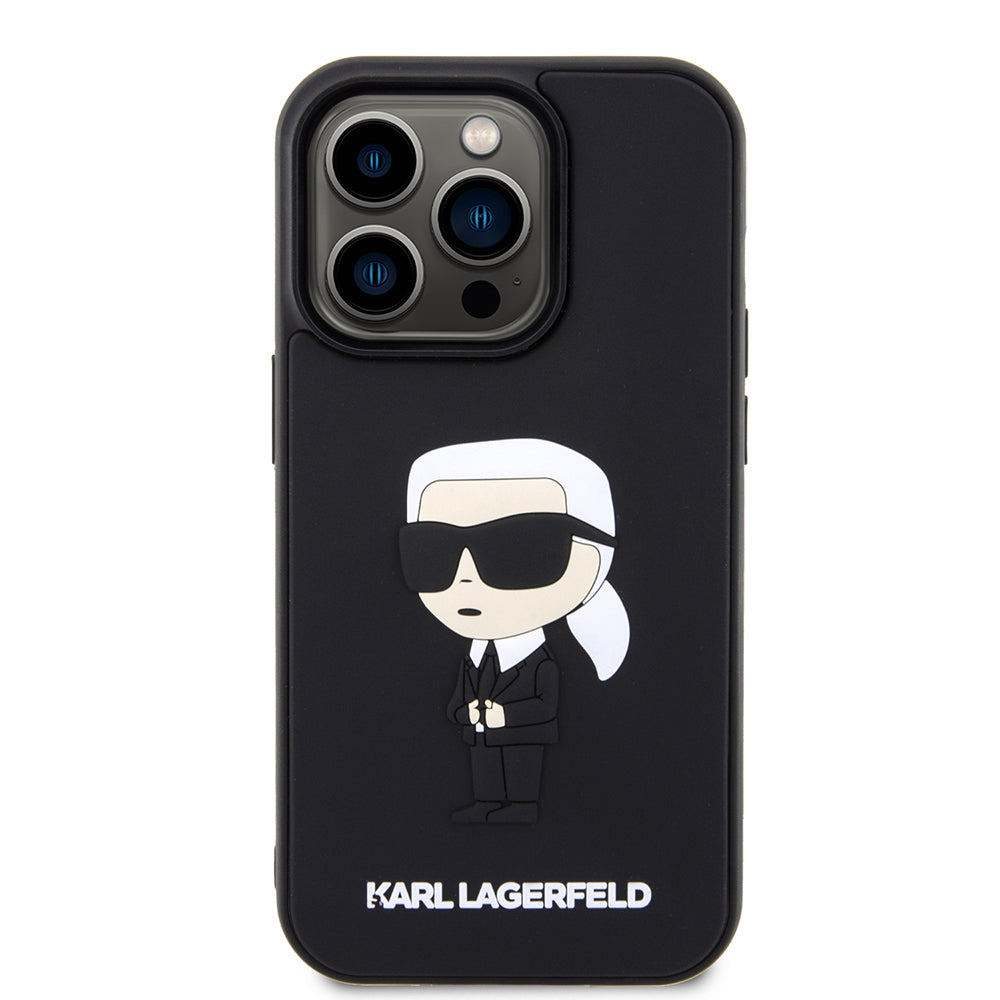 Custodia per Apple iPhone 14 Pro, Karl Lagerfeld, 3D Rubber Ikonik Karl, Nera