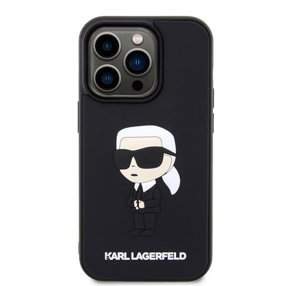 Custodia per Apple iPhone 14 Pro, Karl Lagerfeld, 3D Rubber Ikonik Karl, Nera