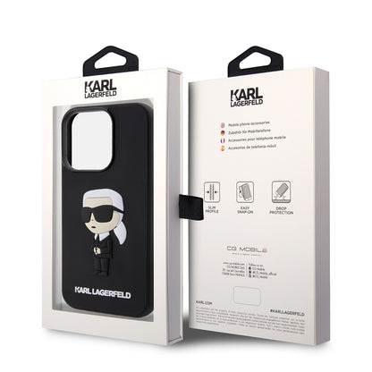 Custodia per Apple iPhone 14 Pro, Karl Lagerfeld, 3D Rubber Ikonik Karl, Nera