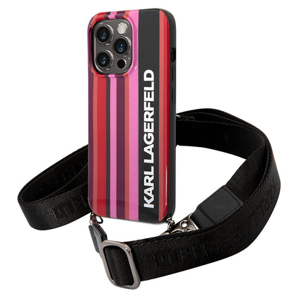 Custodia per Apple iPhone 14 Pro, Karl Lagerfeld, Color Stripes with Strap, Rosa