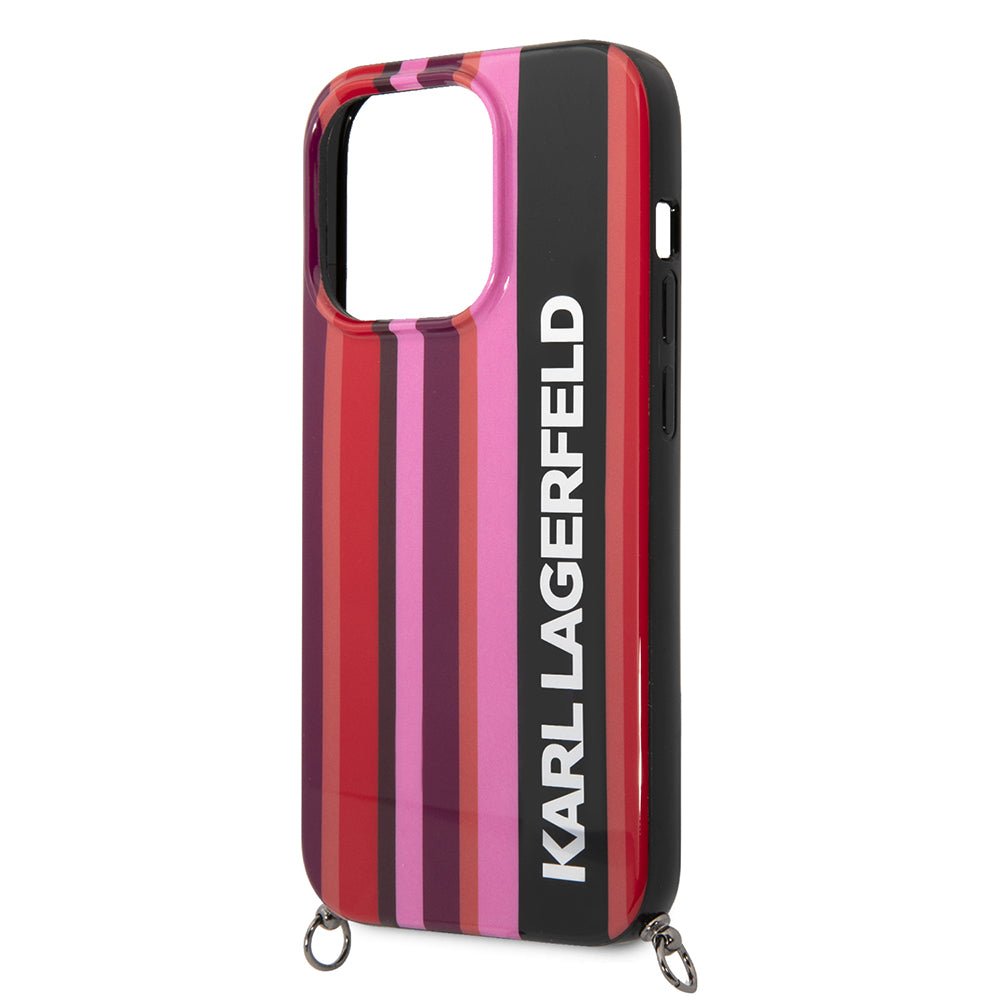 Custodia per Apple iPhone 14 Pro, Karl Lagerfeld, Color Stripes with Strap, Rosa
