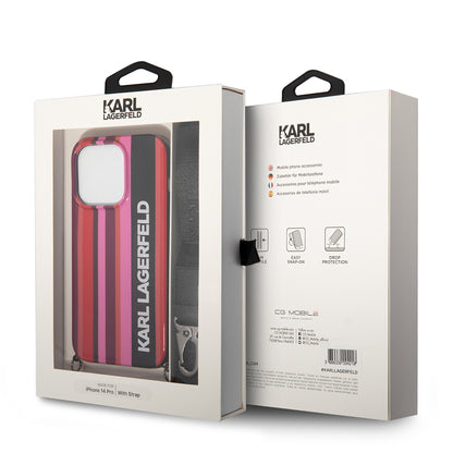 Custodia per Apple iPhone 14 Pro, Karl Lagerfeld, Color Stripes with Strap, Rosa