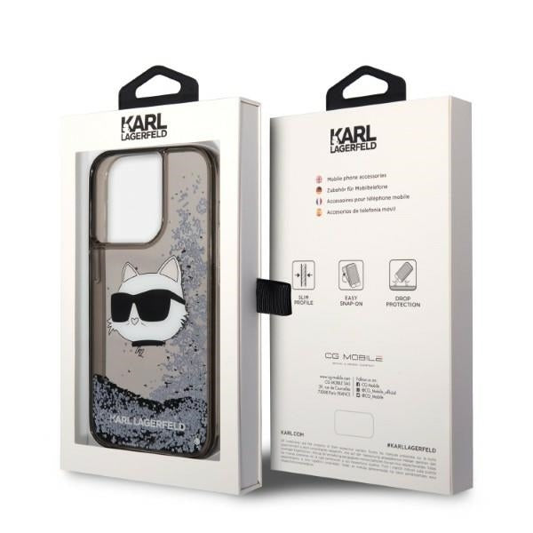 Custodia per Apple iPhone 14 Pro, Karl Lagerfeld, Glitter Choupette's Head, Nera
